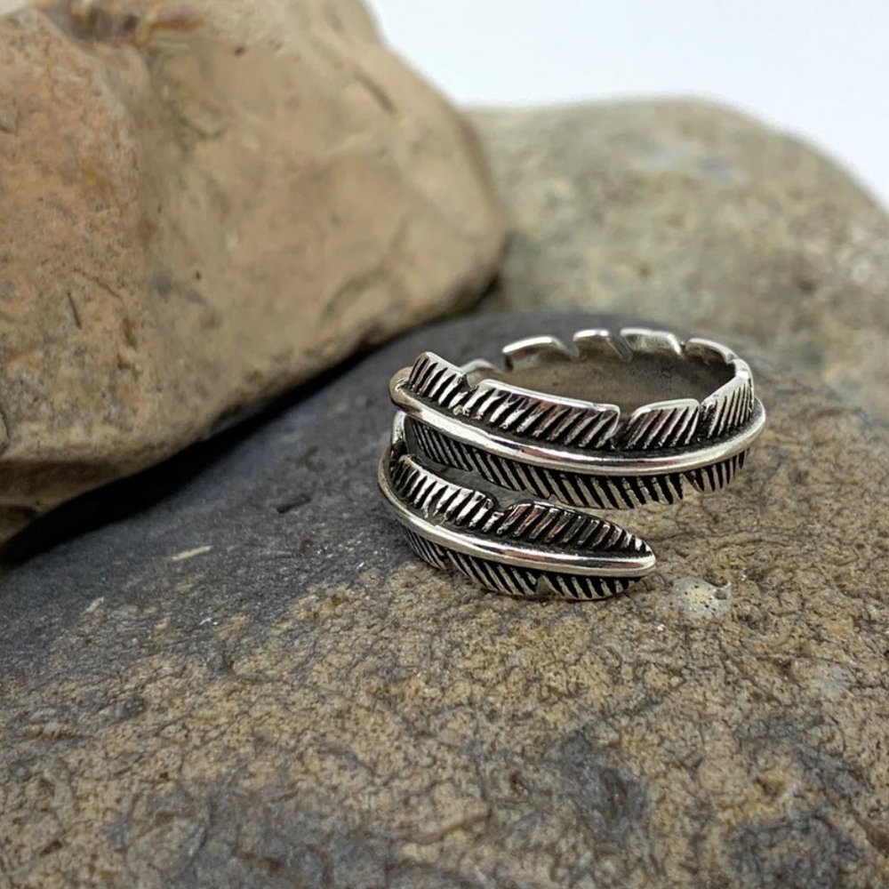 Feather Silver Ring, Bypass Ring, Adjustable Open - image 3